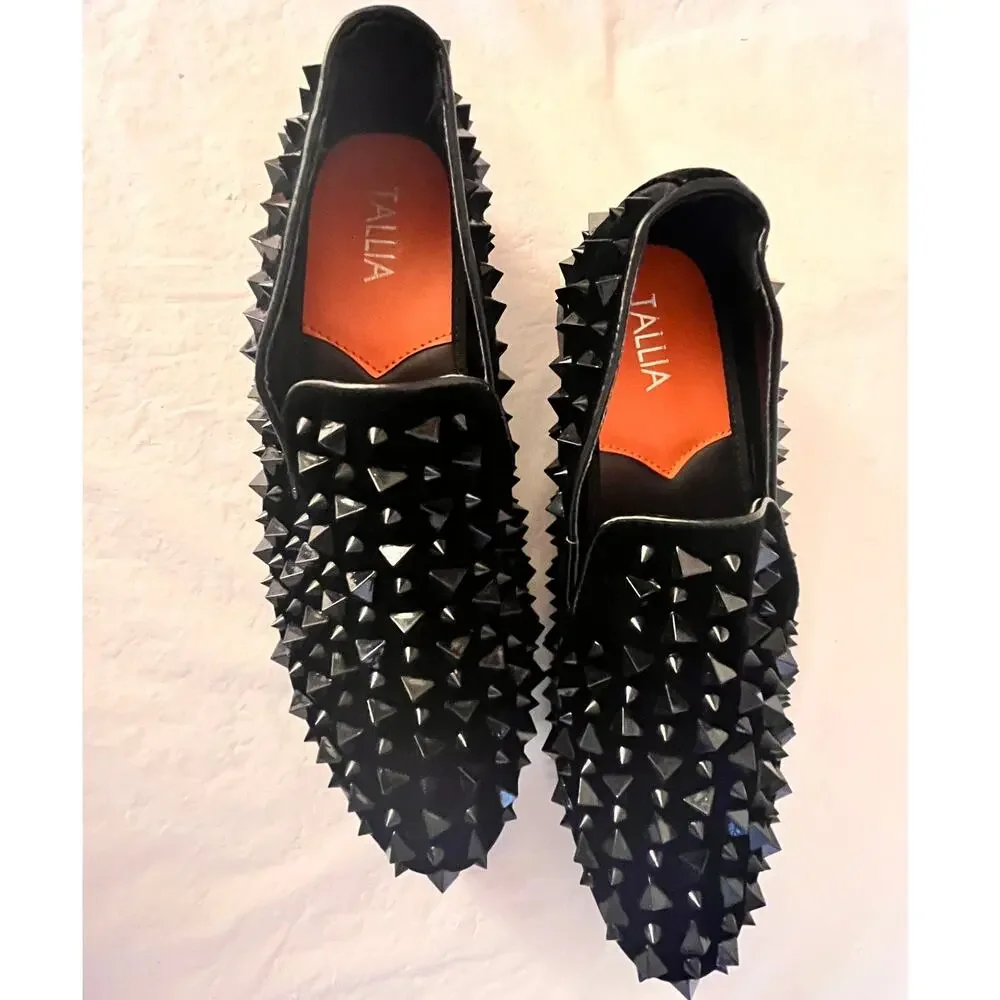 Tallia Men's Black Exotic Pyramid Spike Loafers Shoes Size: 9.5